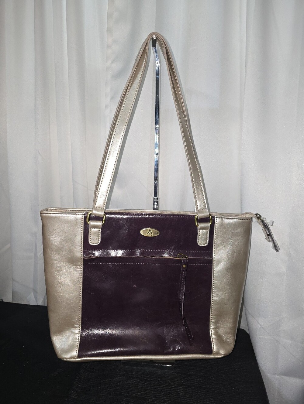 AUIRELLE VINTAGE GENUINE Two-Tone Faux Leather Tote Bag Cream Purple TOTE BAG